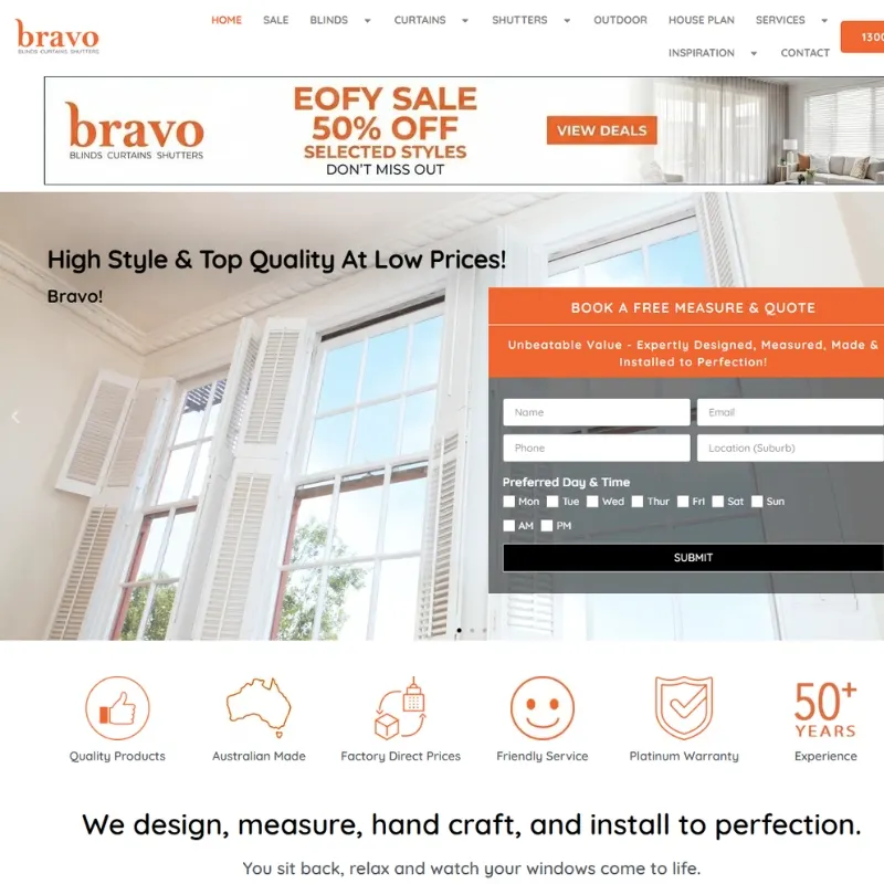 Bravo Blinds website